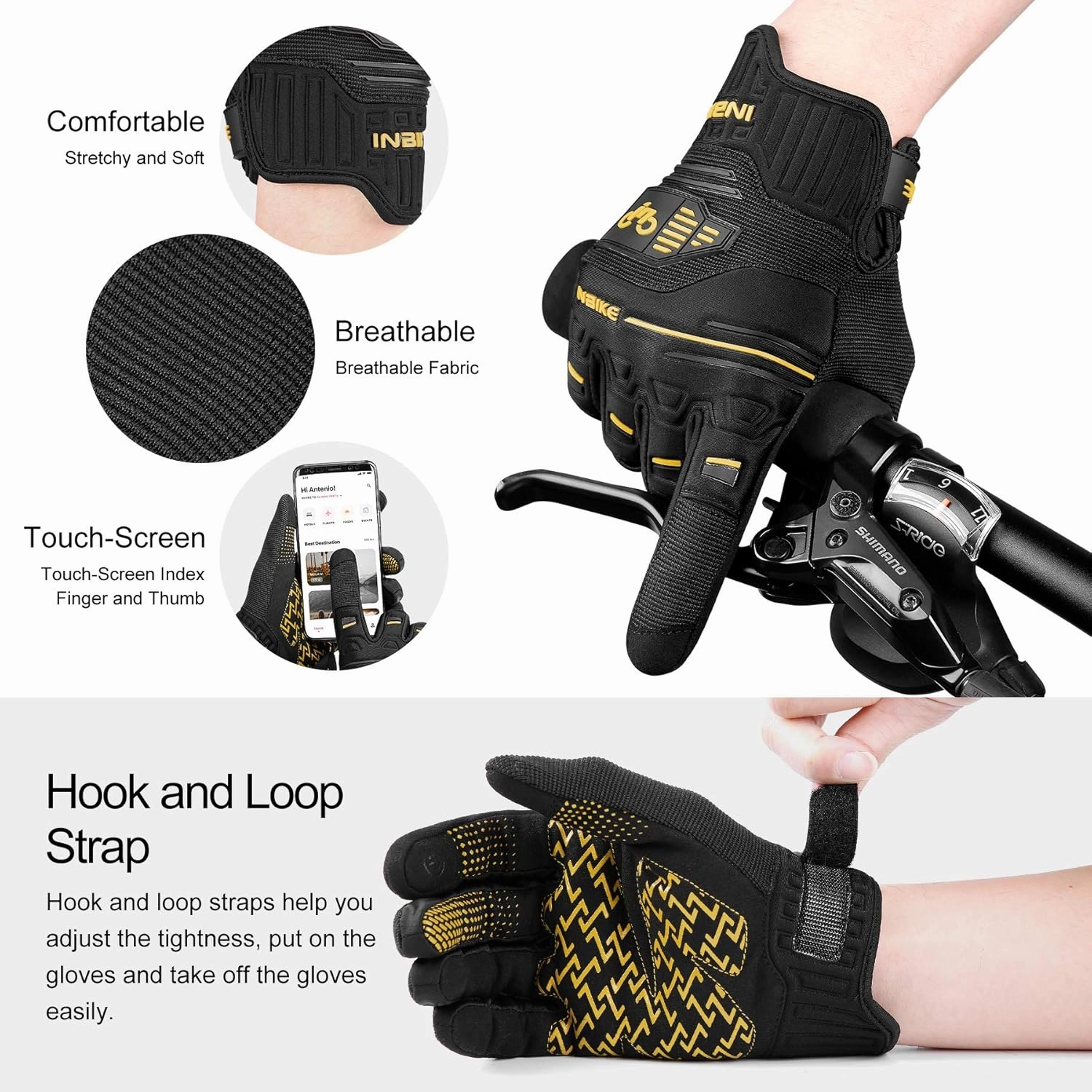 INBIKE Cycling Gloves Bike Glove Anti Slip Shock Absorbing Adjustable Breathable Padded MTB Racing Sports Gloves…