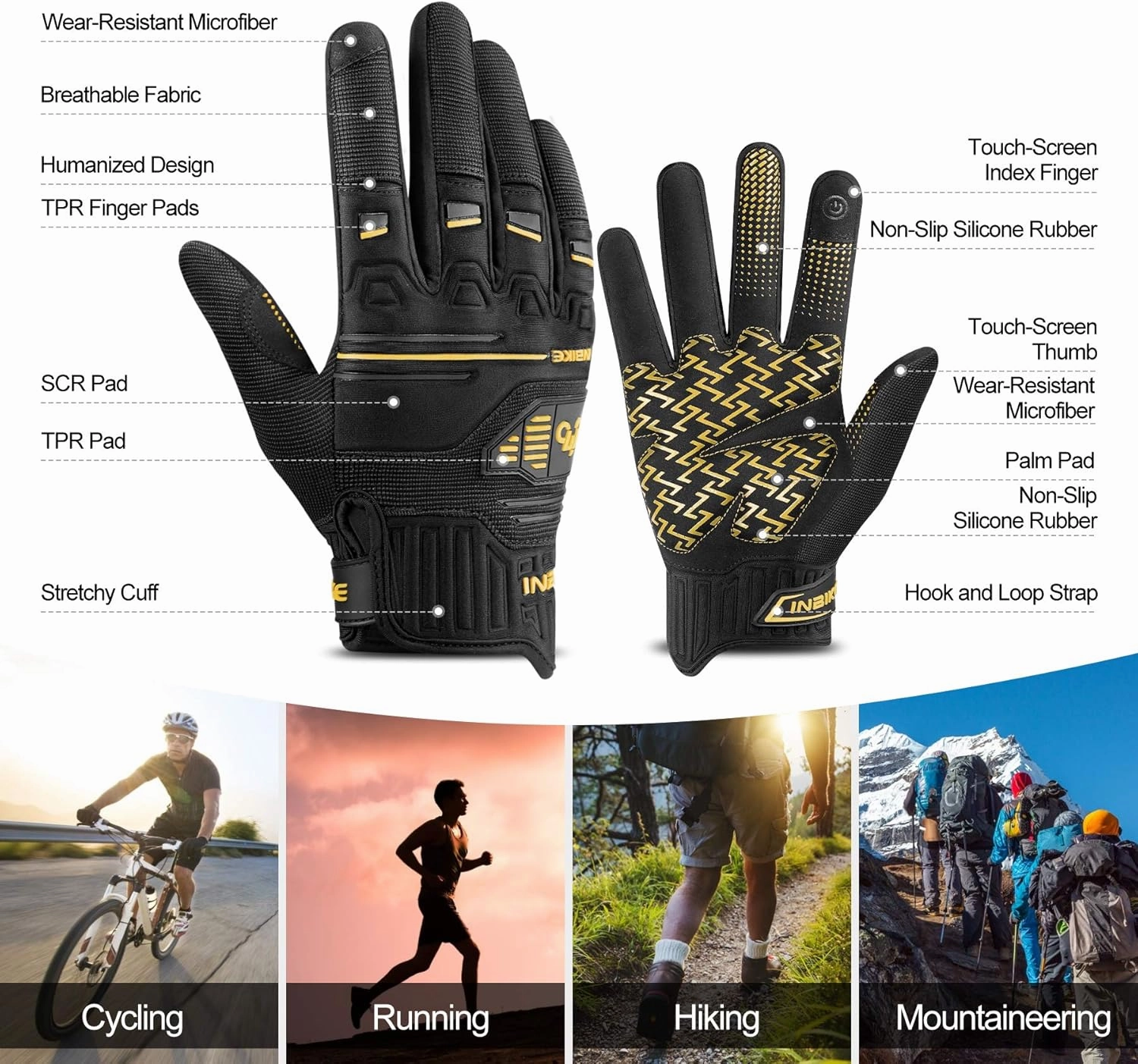 INBIKE Cycling Gloves Bike Glove Anti Slip Shock Absorbing Adjustable Breathable Padded MTB Racing Sports Gloves…