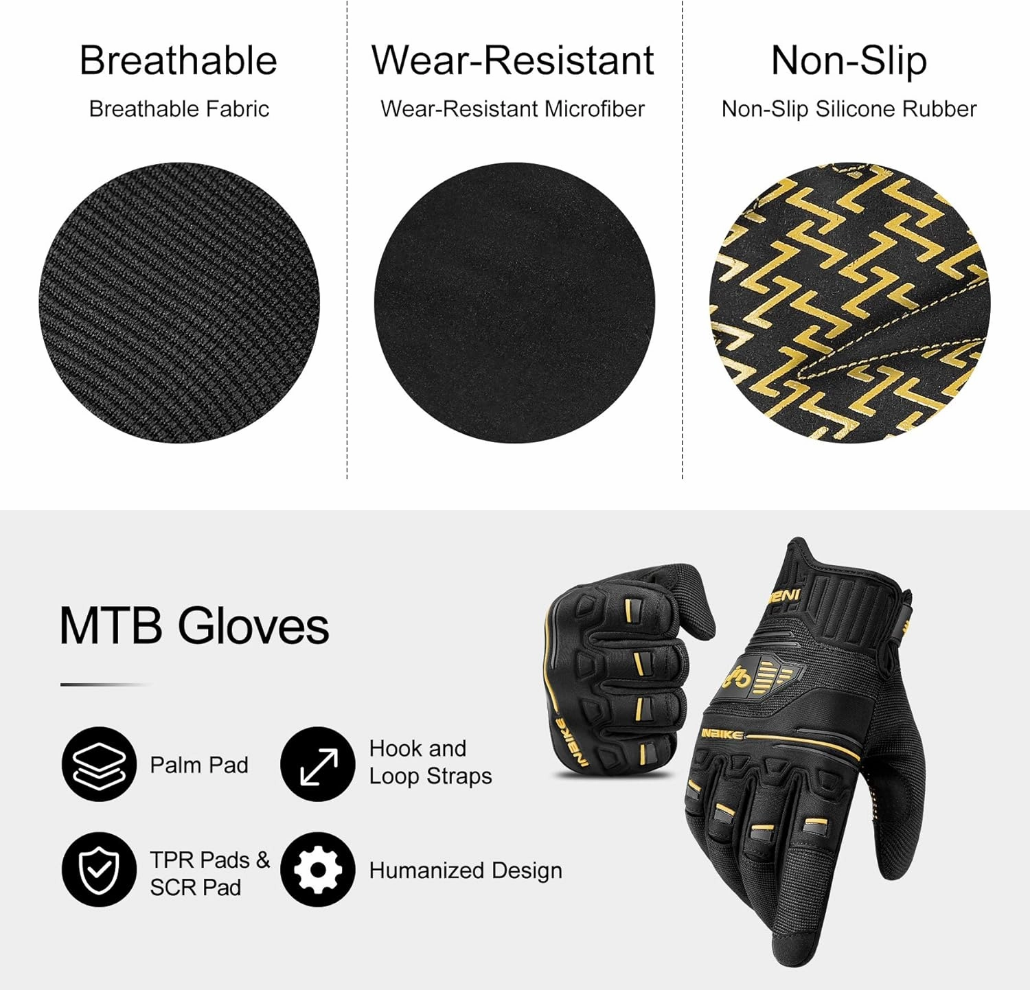 INBIKE Cycling Gloves Bike Glove Anti Slip Shock Absorbing Adjustable Breathable Padded MTB Racing Sports Gloves…
