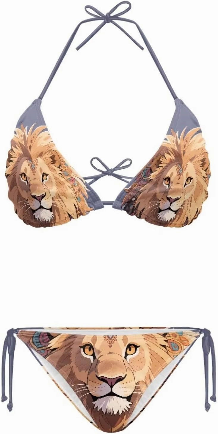 Irisjudy Womens Bikini Sets Lion Cartoon Cow V-Neck Halter Bathing Suit 2 Piece Leopard Print Tie Two Sides Bikini Swimsuits