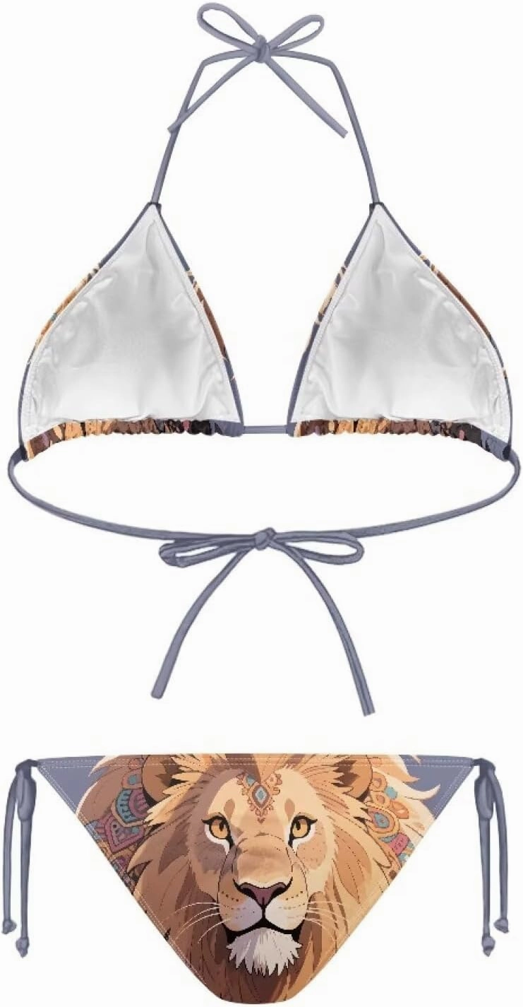 Irisjudy Womens Bikini Sets Lion Cartoon Cow V-Neck Halter Bathing Suit 2 Piece Leopard Print Tie Two Sides Bikini Swimsuits