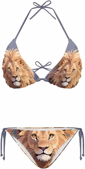 Irisjudy Womens Bikini Sets Lion Cartoon Cow V-Neck Halter Bathing Suit 2 Piece Leopard Print Tie Two Sides Bikini Swimsuits