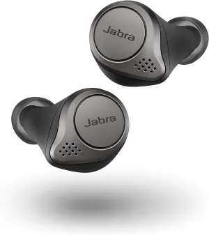 Jabra Elite 75t Titanium Black Voice Assistant Enabled True Wireless Earbuds with Charging Case (Renewed)