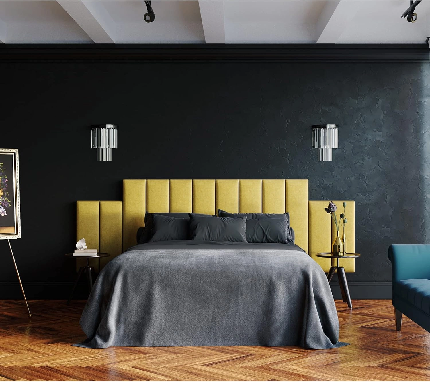 Jaxx Panelist Modern Padded Headboard – Set of 4 Wall Mounted Panels - Queen, Havana Brown Microvelvet