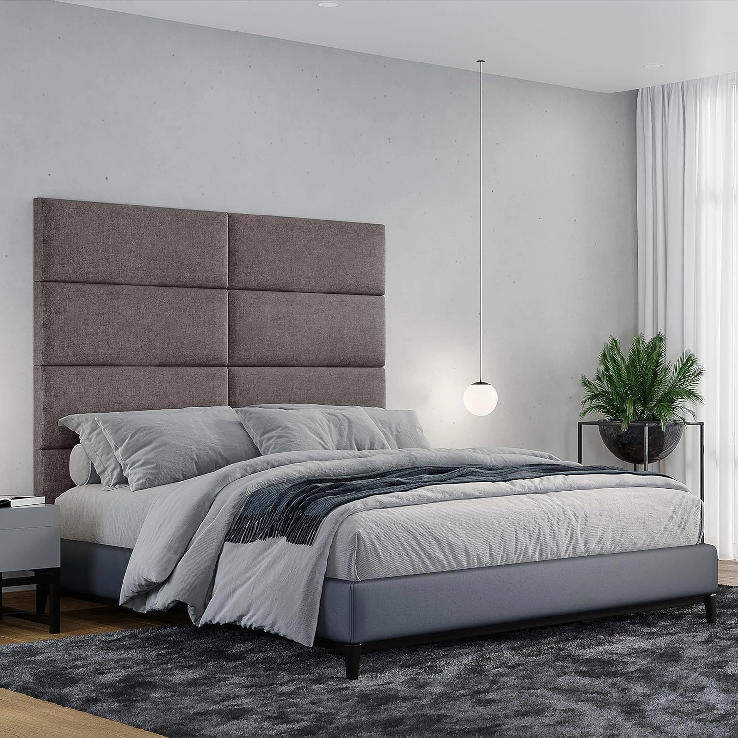 Jaxx Panelist Modern Padded Headboard – Set of 4 Wall Mounted Panels - Queen, Havana Brown Microvelvet