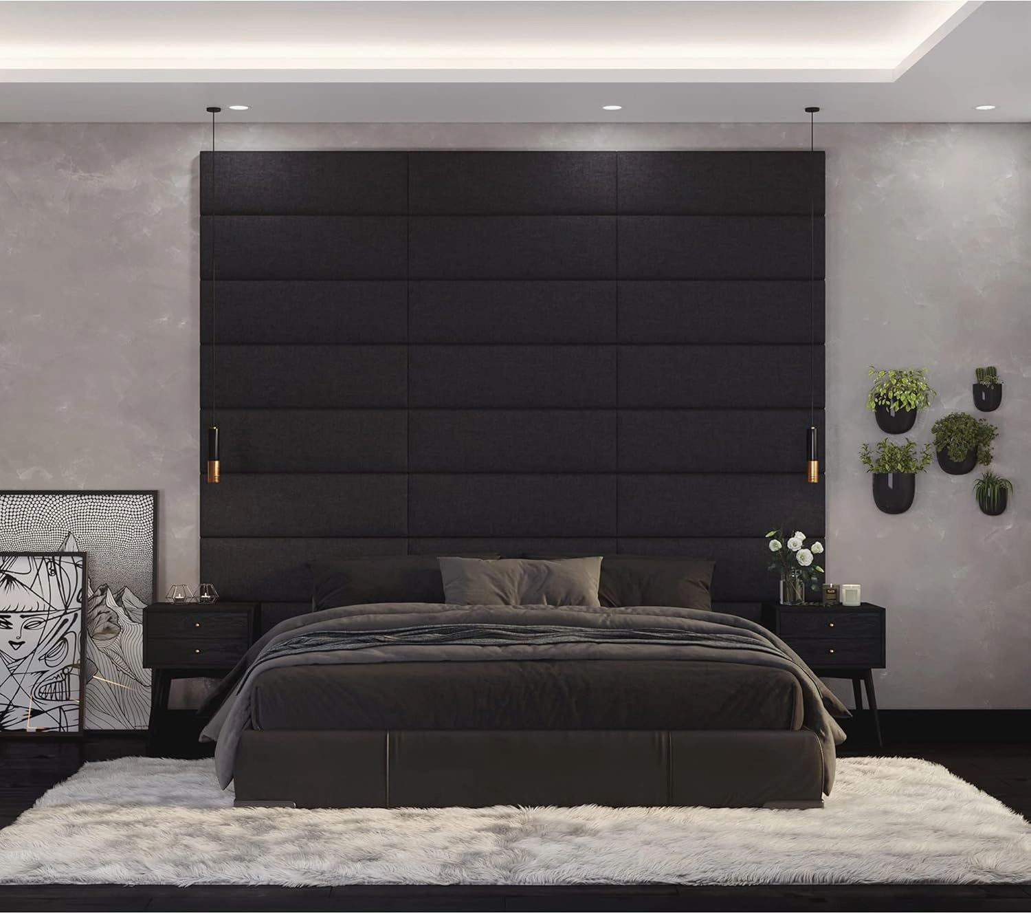 Jaxx Panelist Modern Padded Headboard – Set of 4 Wall Mounted Panels - Queen, Havana Brown Microvelvet