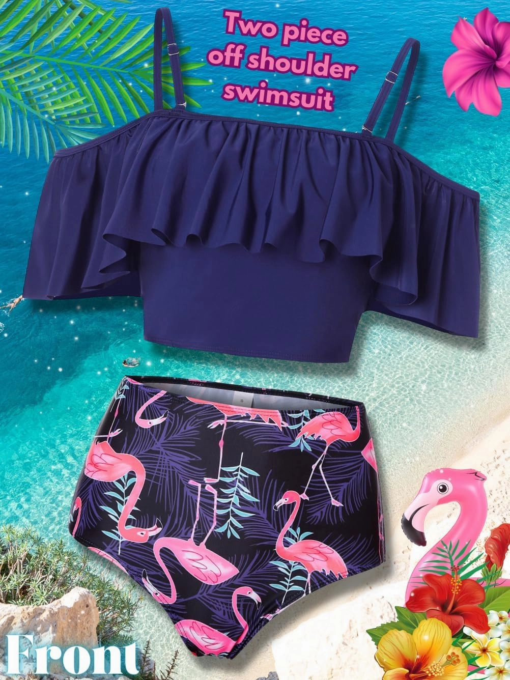 Kaei&Shi High Waisted Flounce Bikini Set,Tummy Control Swimsuits for Women,Off Shoulder