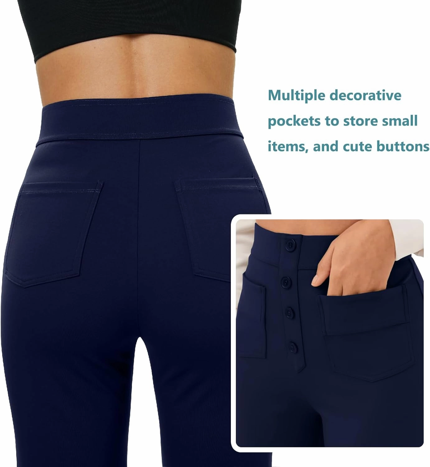 keriffe Women's Straight Leg Pants High Waisted Button Stretchy Business Work Casual Trousers Multiple Pockets