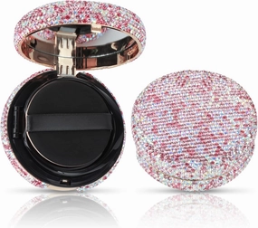 KEYPOWER Makeup Powder Compact Empty Container with Bling Diamond Design, Pink, for Home, Travel/On-the-go, Professional Use