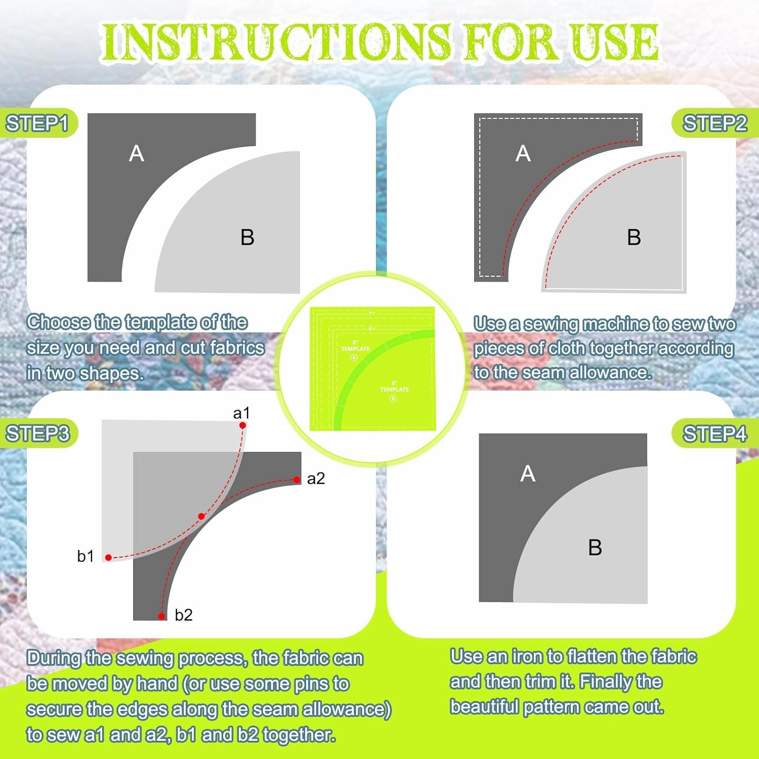 Kigley 3 Set Drunkards Path Quilting Templates Large Quilting Rulers and Templates for Cutting Patterns with 1/4" Seam Allowance Supplies for DIY Craft(Green,10 x 8 x 6'')
