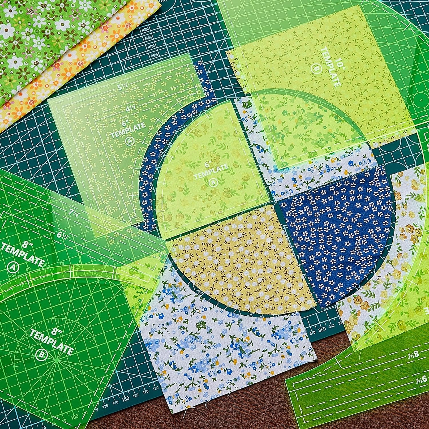 Kigley 3 Set Drunkards Path Quilting Templates Large Quilting Rulers and Templates for Cutting Patterns with 1/4" Seam Allowance Supplies for DIY Craft(Green,10 x 8 x 6'')