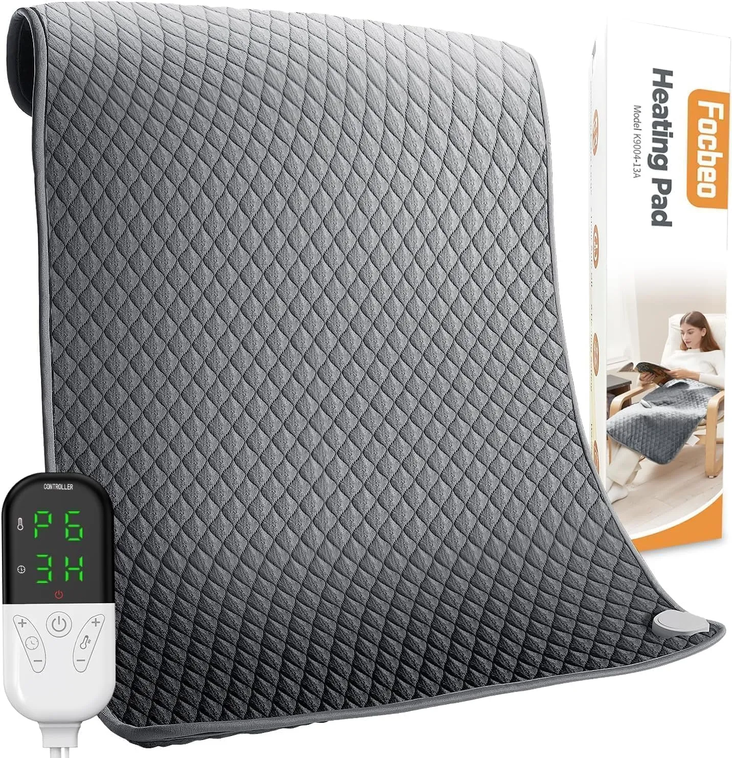 King Size Heating Pad for Back Pain & Period Cramps Relief Extra Large Electric Heating Pad for Body Neck Shoulder Auto Shut Off Heat Pad Temperature Settings Machine Washable Gray (32"x24")