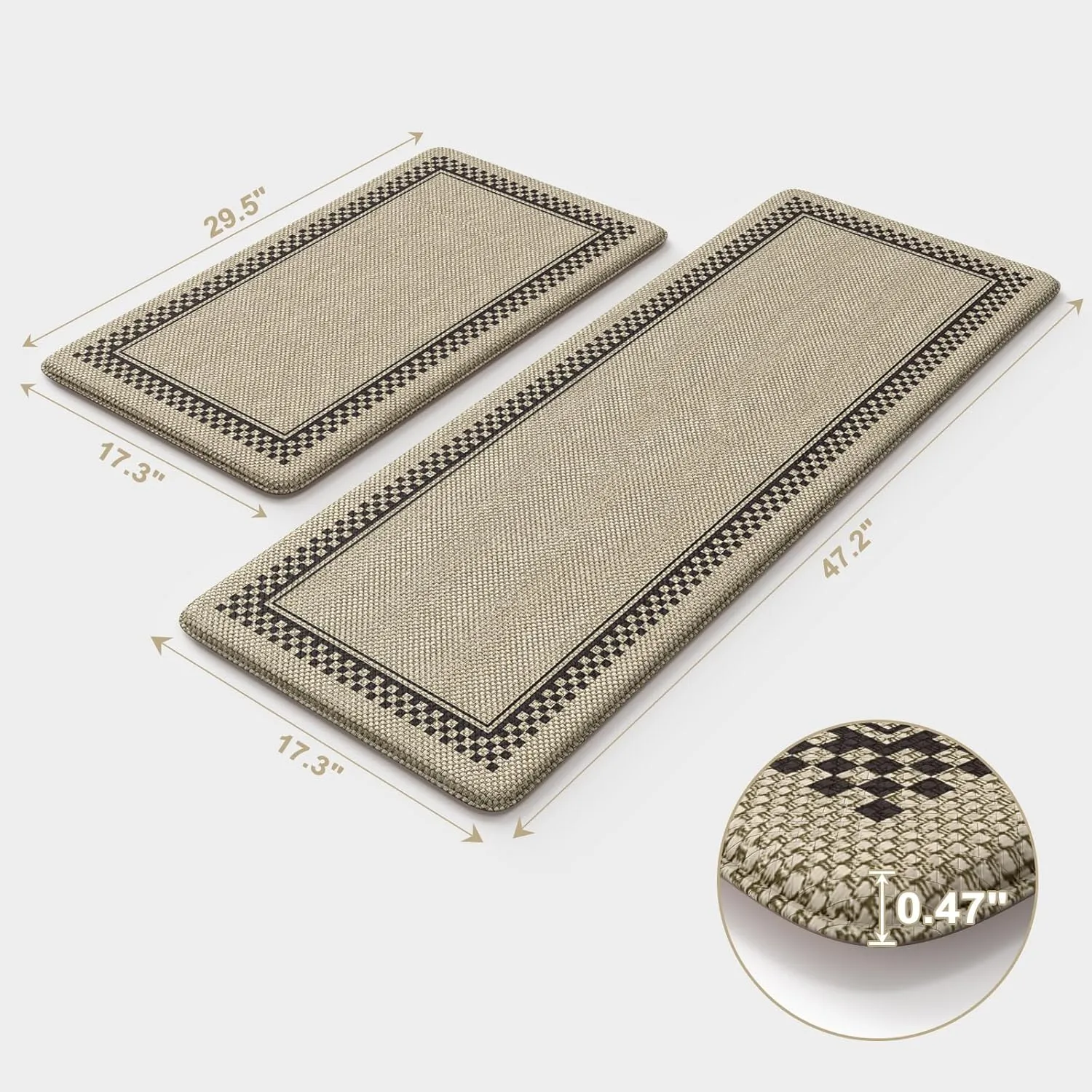 Kitchen Mats Cushioned Anti Fatigue, Waterproof Non Slip Kitchen Mat [2PCS], Memory Foam Kitchen Floor Mats, Ergonomic Comfort Kitchen Mats for Floor, Office, Jute