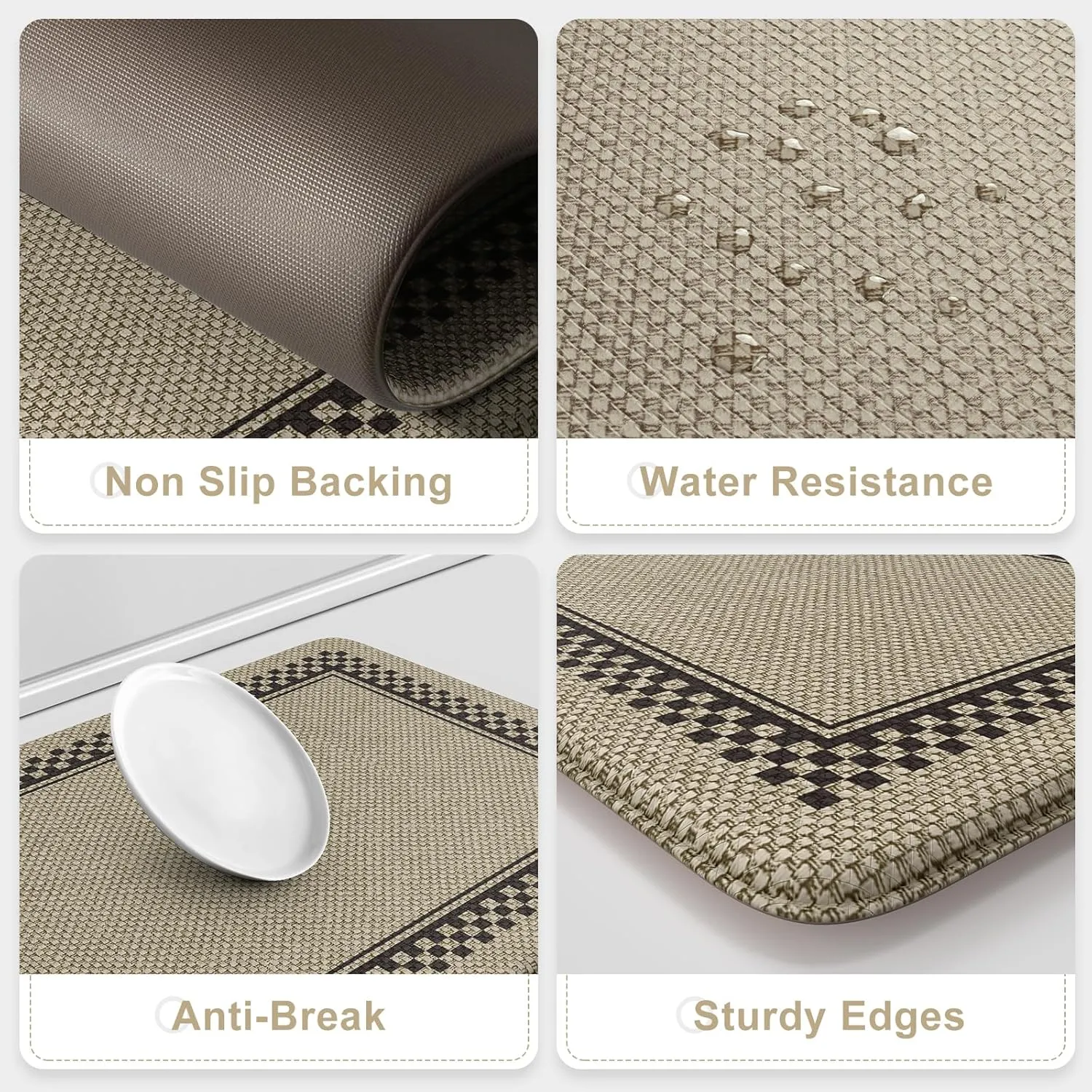 Kitchen Mats Cushioned Anti Fatigue, Waterproof Non Slip Kitchen Mat [2PCS], Memory Foam Kitchen Floor Mats, Ergonomic Comfort Kitchen Mats for Floor, Office, Jute
