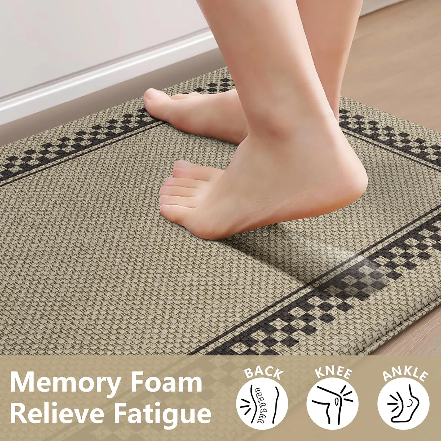 Kitchen Mats Cushioned Anti Fatigue, Waterproof Non Slip Kitchen Mat [2PCS], Memory Foam Kitchen Floor Mats, Ergonomic Comfort Kitchen Mats for Floor, Office, Jute