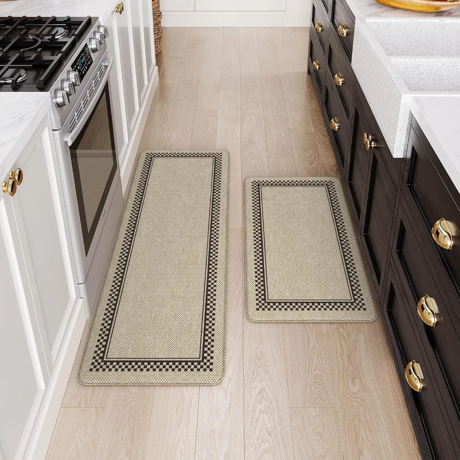Kitchen Mats Cushioned Anti Fatigue, Waterproof Non Slip Kitchen Mat [2PCS], Memory Foam Kitchen Floor Mats, Ergonomic Comfort Kitchen Mats for Floor, Office, Jute
