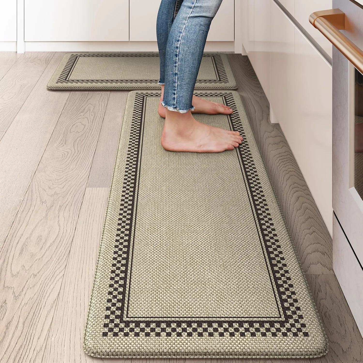Kitchen Mats Cushioned Anti Fatigue, Waterproof Non Slip Kitchen Mat [2PCS], Memory Foam Kitchen Floor Mats, Ergonomic Comfort Kitchen Mats for Floor, Office, Jute