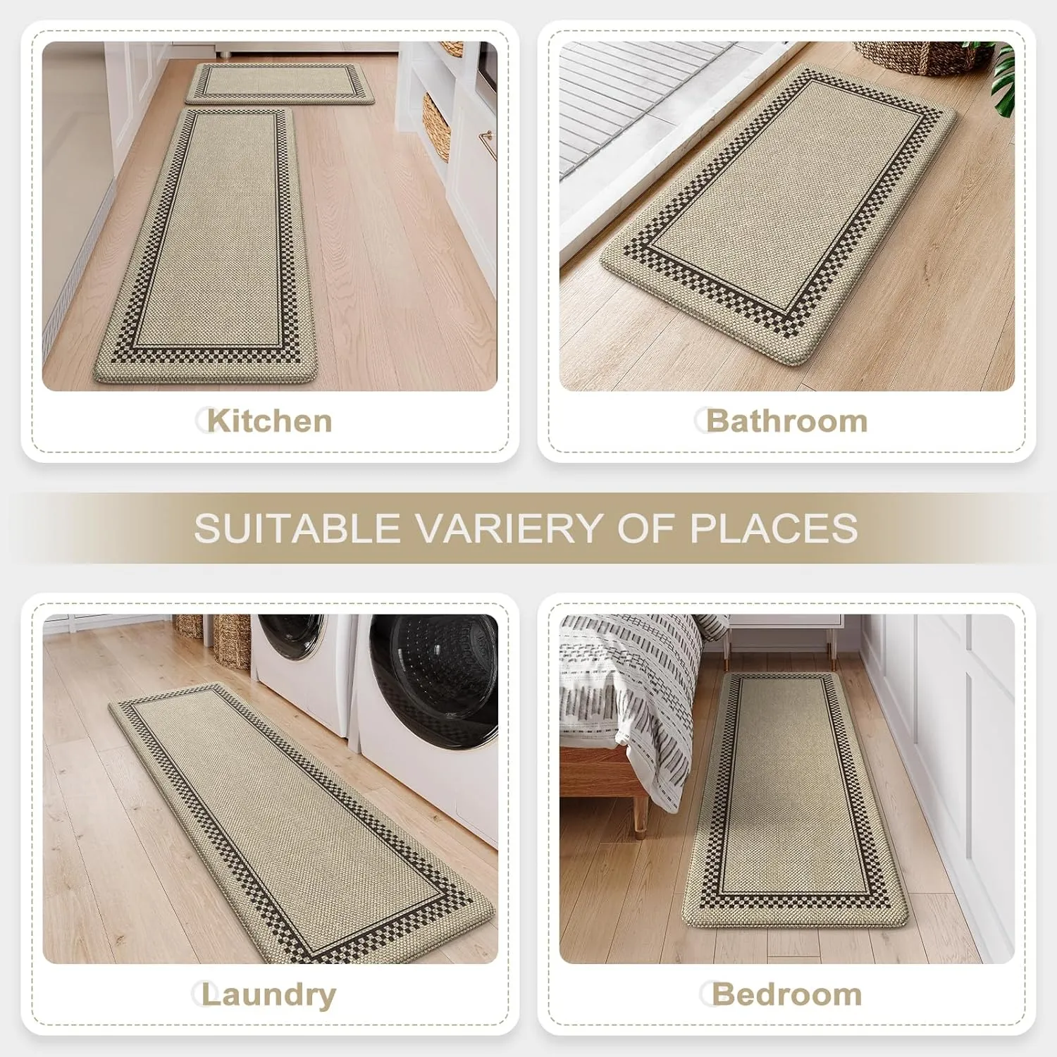 Kitchen Mats Cushioned Anti Fatigue, Waterproof Non Slip Kitchen Mat [2PCS], Memory Foam Kitchen Floor Mats, Ergonomic Comfort Kitchen Mats for Floor, Office, Jute