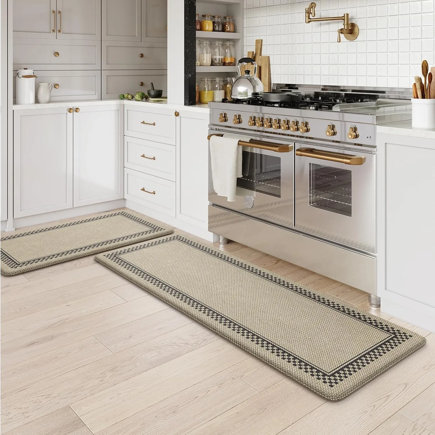 Kitchen Mats Cushioned Anti Fatigue, Waterproof Non Slip Kitchen Mat [2PCS], Memory Foam Kitchen Floor Mats, Ergonomic Comfort Kitchen Mats for Floor, Office, Jute