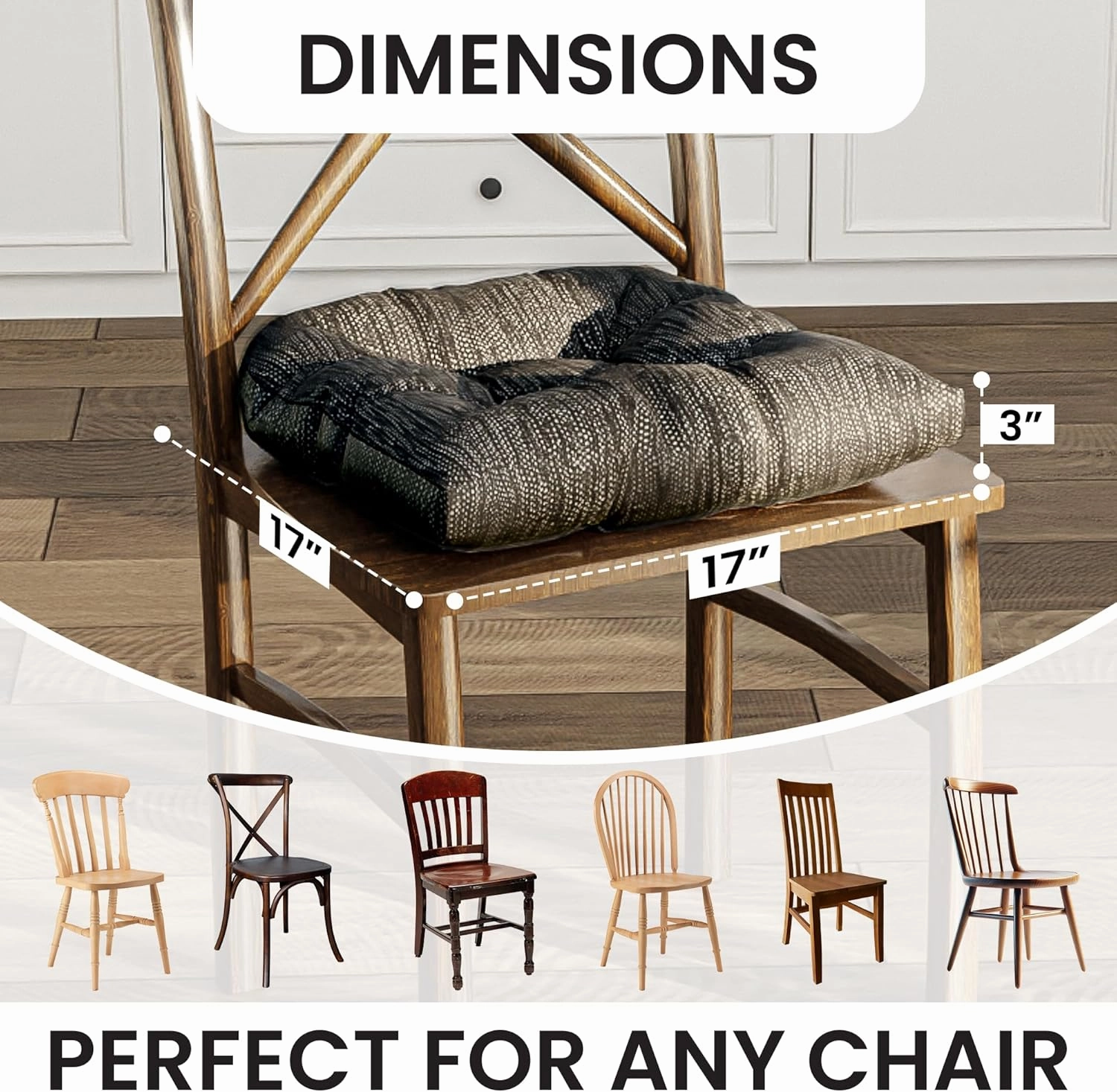 Klear Vu Gripper Overstuffed Universal Non-Slip Dining Chair Cushions for Kitchen Decor or Office Use, U-Shaped Skid-Proof Seat Pad, 17x17 Inches, 2 Count (Pack of 1), Chenille Black