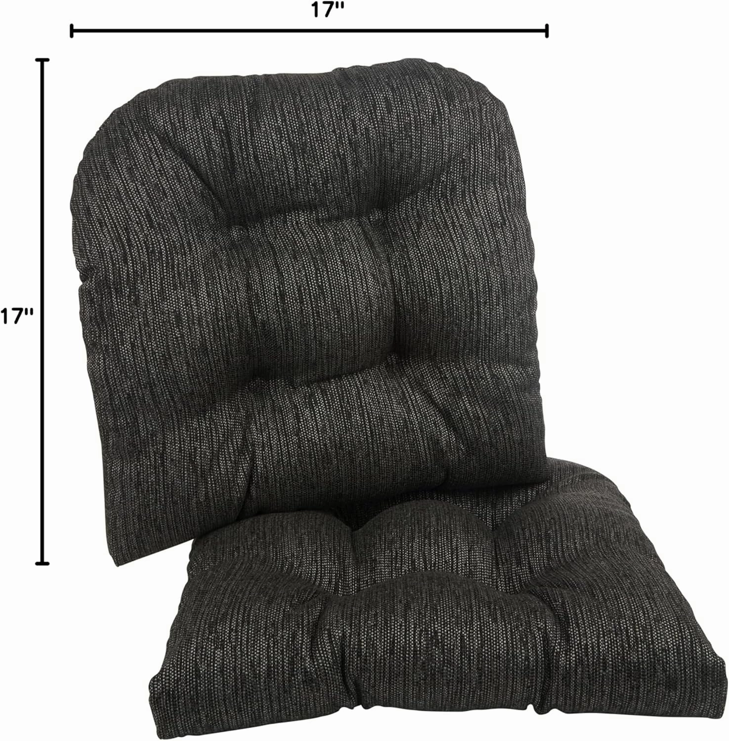 Klear Vu Gripper Overstuffed Universal Non-Slip Dining Chair Cushions for Kitchen Decor or Office Use, U-Shaped Skid-Proof Seat Pad, 17x17 Inches, 2 Count (Pack of 1), Chenille Black
