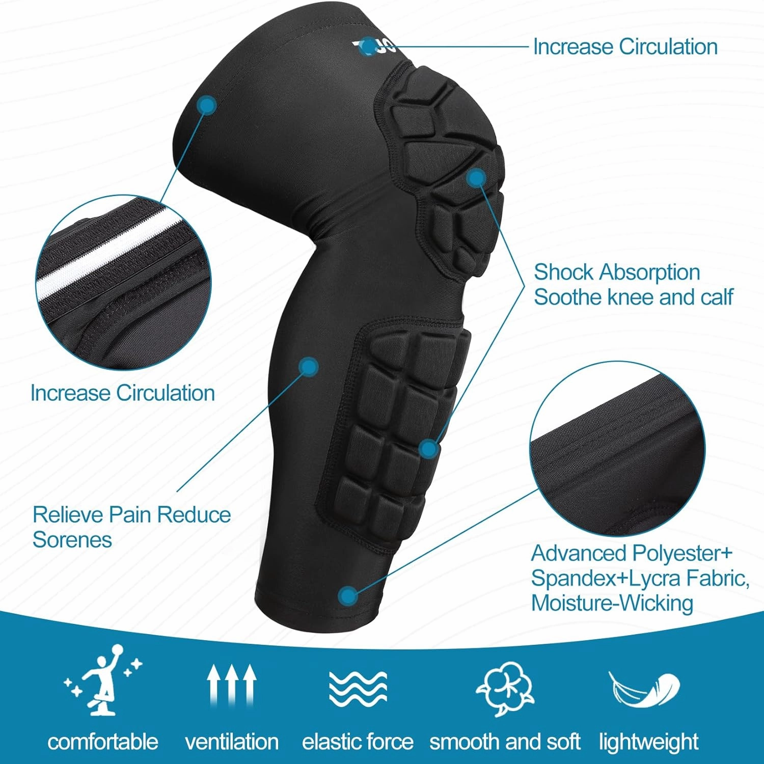 Knee Pad Protective Calf Shin Guards For Adult Youth Leg Compression Sleeve Pad For Football Basketball Volleyball Soccer Protective Gear Calf Support Cuff With Anti-Slip Strip (1 Pair)