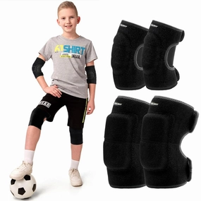 Knee Pads Elbow Pads Set for Kids, Youth Adjustable Knee Elbow Pads Protective Sets with Thickened SBR Pads for Riding Rollerblading Skating Skateboarding Snowboarding Volleyball(Black)