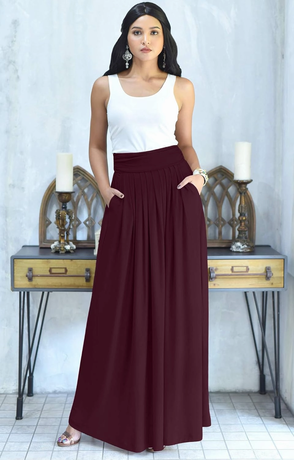 KOH KOH Womens Long Flowy Cute Modest High Waist Floor Length Pockets Maxi Skirt