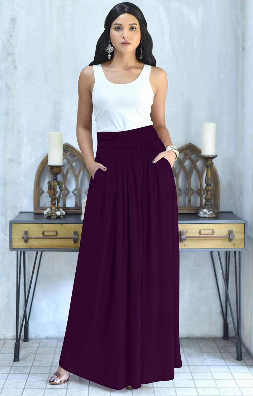 KOH KOH Womens Long Flowy Cute Modest High Waist Floor Length Pockets Maxi Skirt