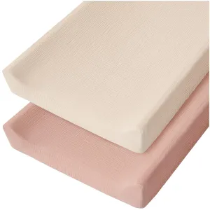 Konssy Muslin Changing Pad Cover for Baby Girls Boys, 100% Cotton Fitted Diaper Chang Table Covers, Soft Breathable Changing Pad Sheets, 2 Pack (Pink,Cream)