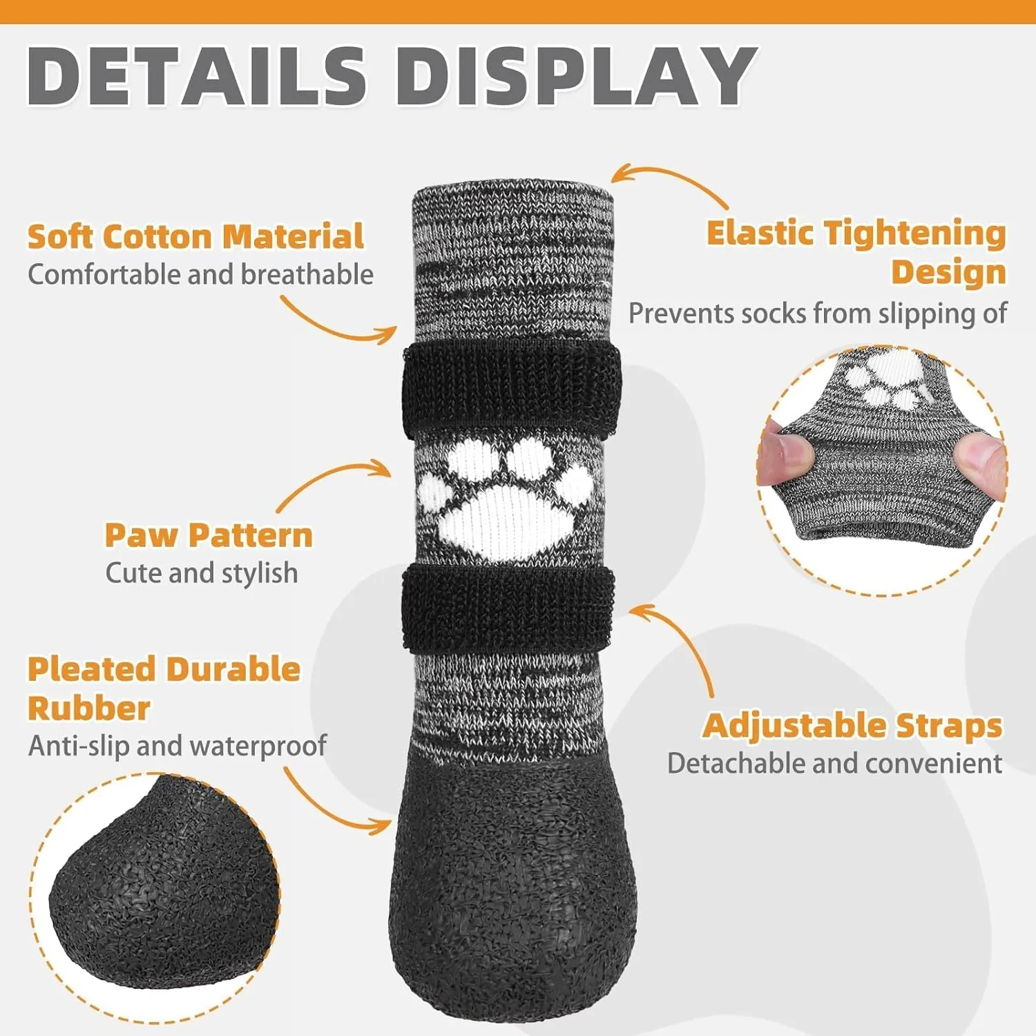 KOOLTAIL Anti Slip Dog Socks to Prevent Licking Paws for Hot/Clod Pavement,Waterproof Long Snow Dog Boots&Paw Protectors with Straps Traction Control for Hardwood Floor for Small Medium Large DogsS