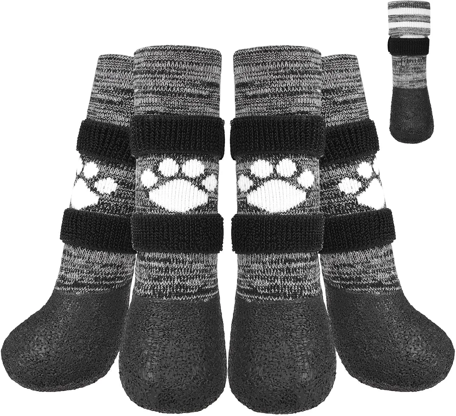 KOOLTAIL Anti Slip Dog Socks to Prevent Licking Paws for Hot/Clod Pavement,Waterproof Long Snow Dog Boots&Paw Protectors with Straps Traction Control for Hardwood Floor for Small Medium Large DogsS