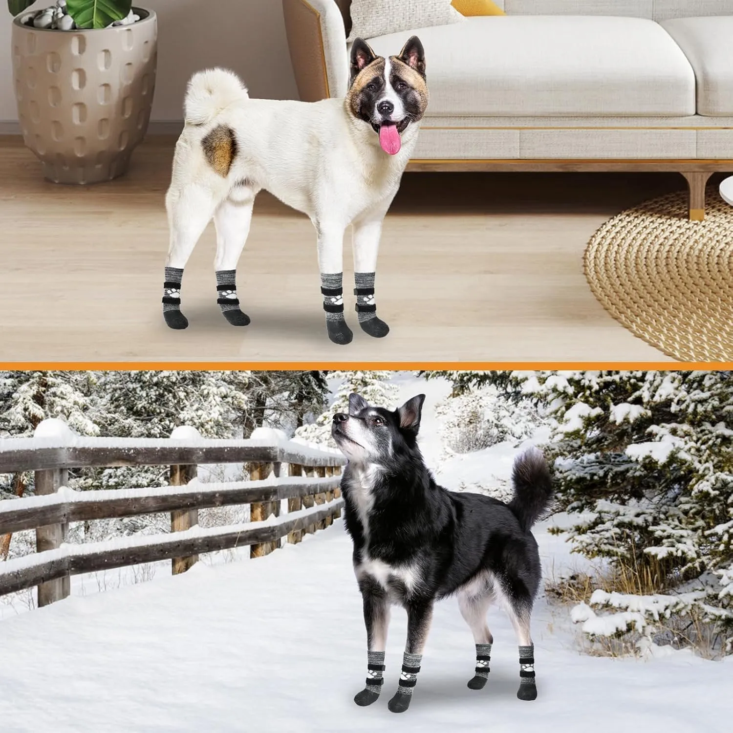 KOOLTAIL Anti Slip Dog Socks to Prevent Licking Paws for Hot/Clod Pavement,Waterproof Long Snow Dog Boots&Paw Protectors with Straps Traction Control for Hardwood Floor for Small Medium Large DogsS