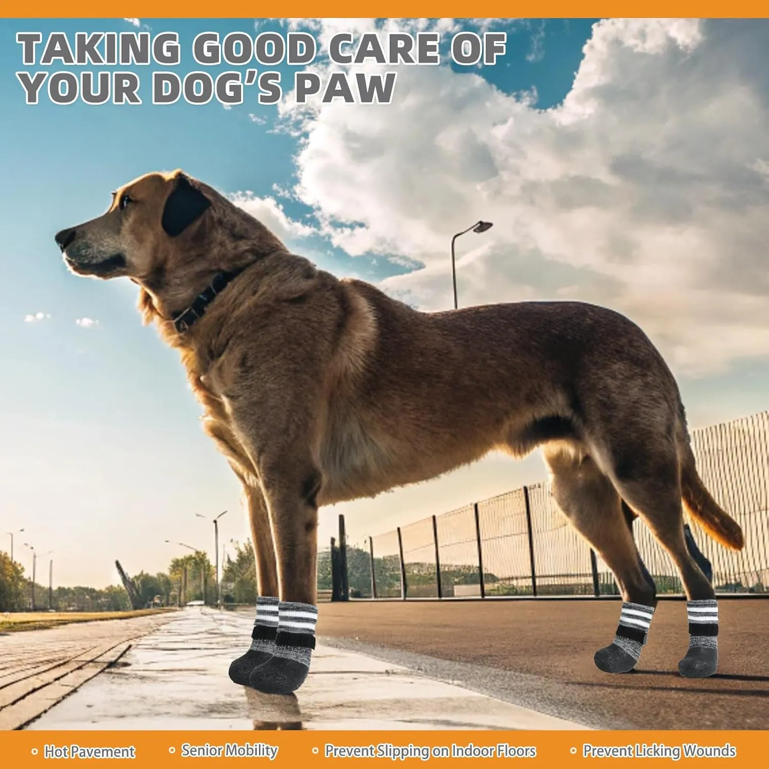 KOOLTAIL Anti Slip Dog Socks to Prevent Licking Paws for Hot/Clod Pavement,Waterproof Long Snow Dog Boots&Paw Protectors with Straps Traction Control for Hardwood Floor for Small Medium Large DogsS