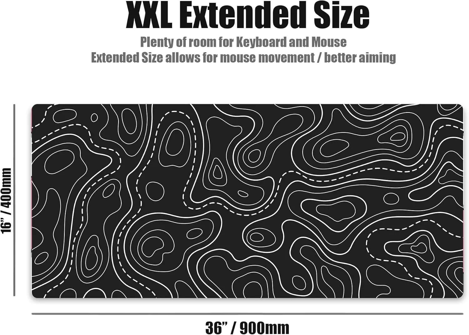 Kraken Keyboards XXL Topographic Mouse Pad - Large Black and White Gaming Mousepad - Desk Mat for Keyboard and Mouse - Thick Artisan Mouse Pad for Desk (Black Topographic)