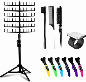 Laflare Standing Braid Hair Organizer – 144 Pegs Hair Extension Holder, Divider & Display Stand for Hair Braiding, Height Adjustable Rack, Easy to Assemble (Black-Combo)