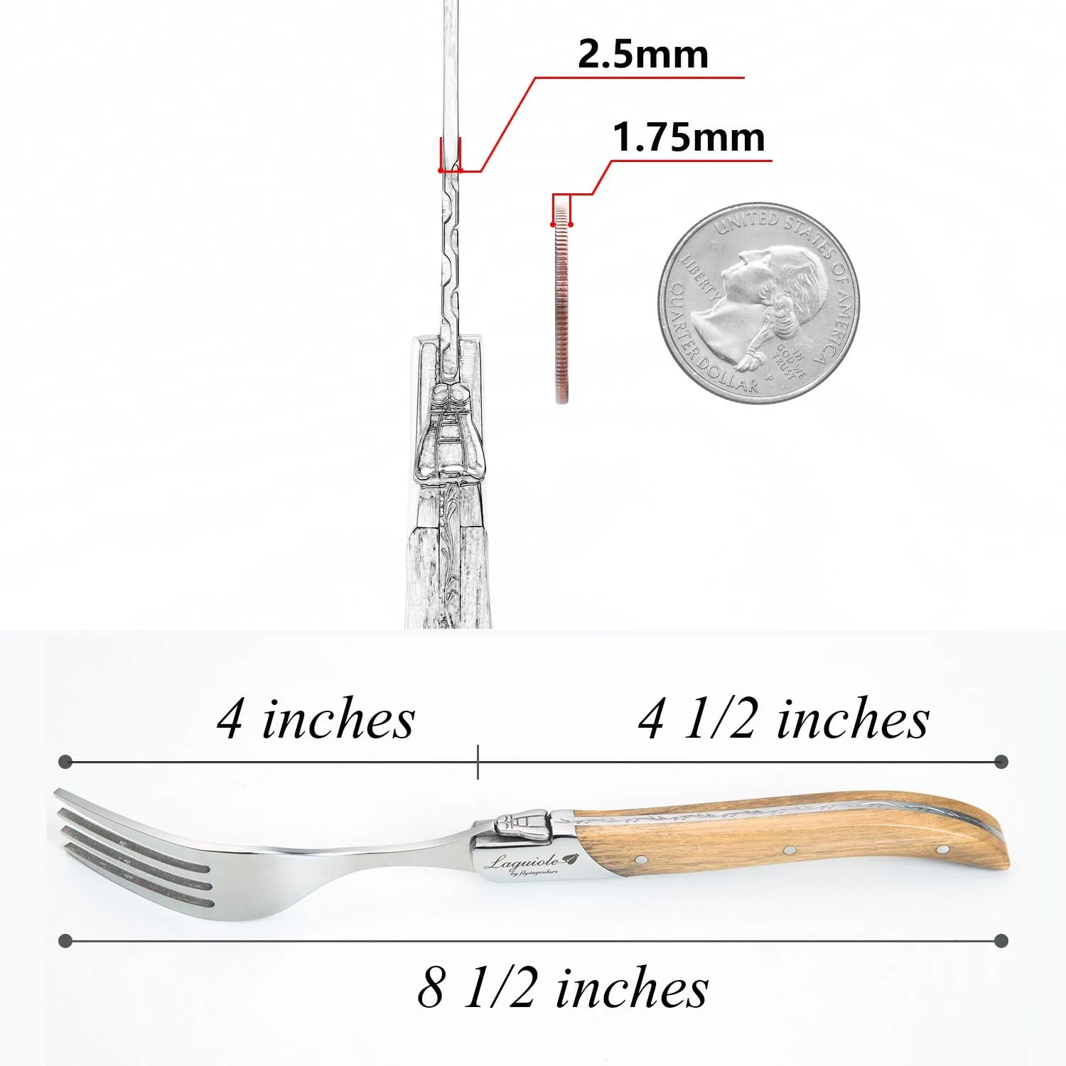 Laguiole by FlyingColors Dinner Forks Set Stainless Steel, Olive Wood Handle, Gift Box, 6 Pieces