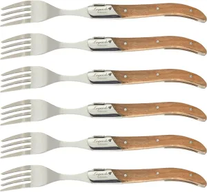Laguiole by FlyingColors Dinner Forks Set Stainless Steel, Olive Wood Handle, Gift Box, 6 Pieces