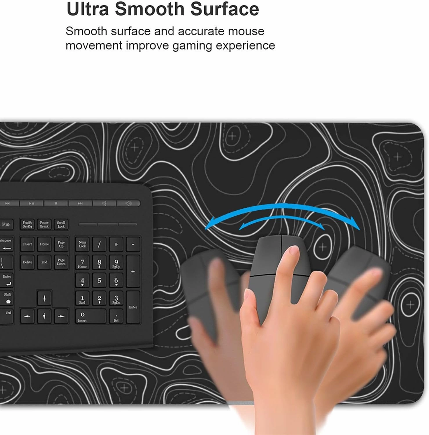 Large Gaming Mouse Pad Black Topographic Contour Mouse Pad with Stitched Edges & Nonslip Rubber Base Extended XXL Long Mousepad Big Desk Mat for Company Office Work, 35.4 x 15.7 in
