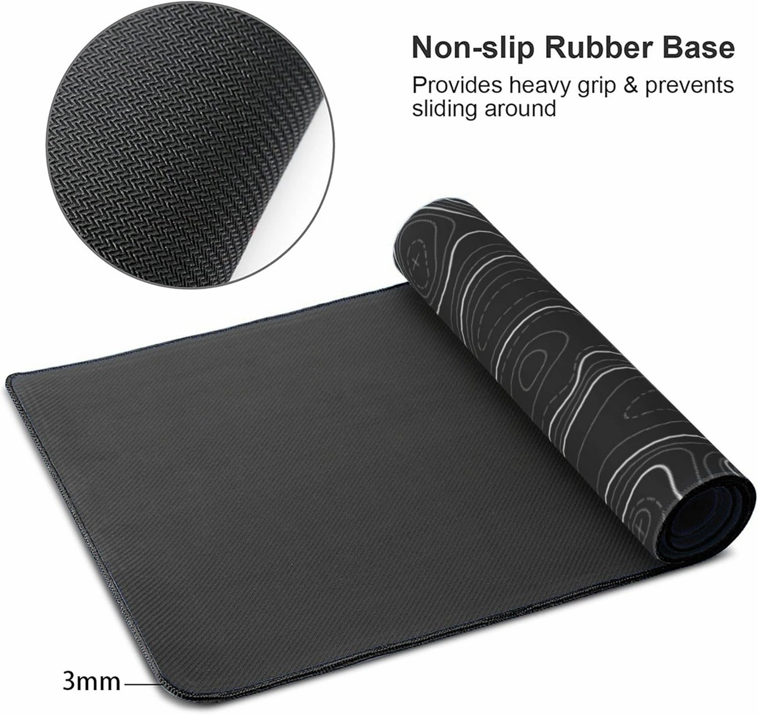 Large Gaming Mouse Pad Black Topographic Contour Mouse Pad with Stitched Edges & Nonslip Rubber Base Extended XXL Long Mousepad Big Desk Mat for Company Office Work, 35.4 x 15.7 in