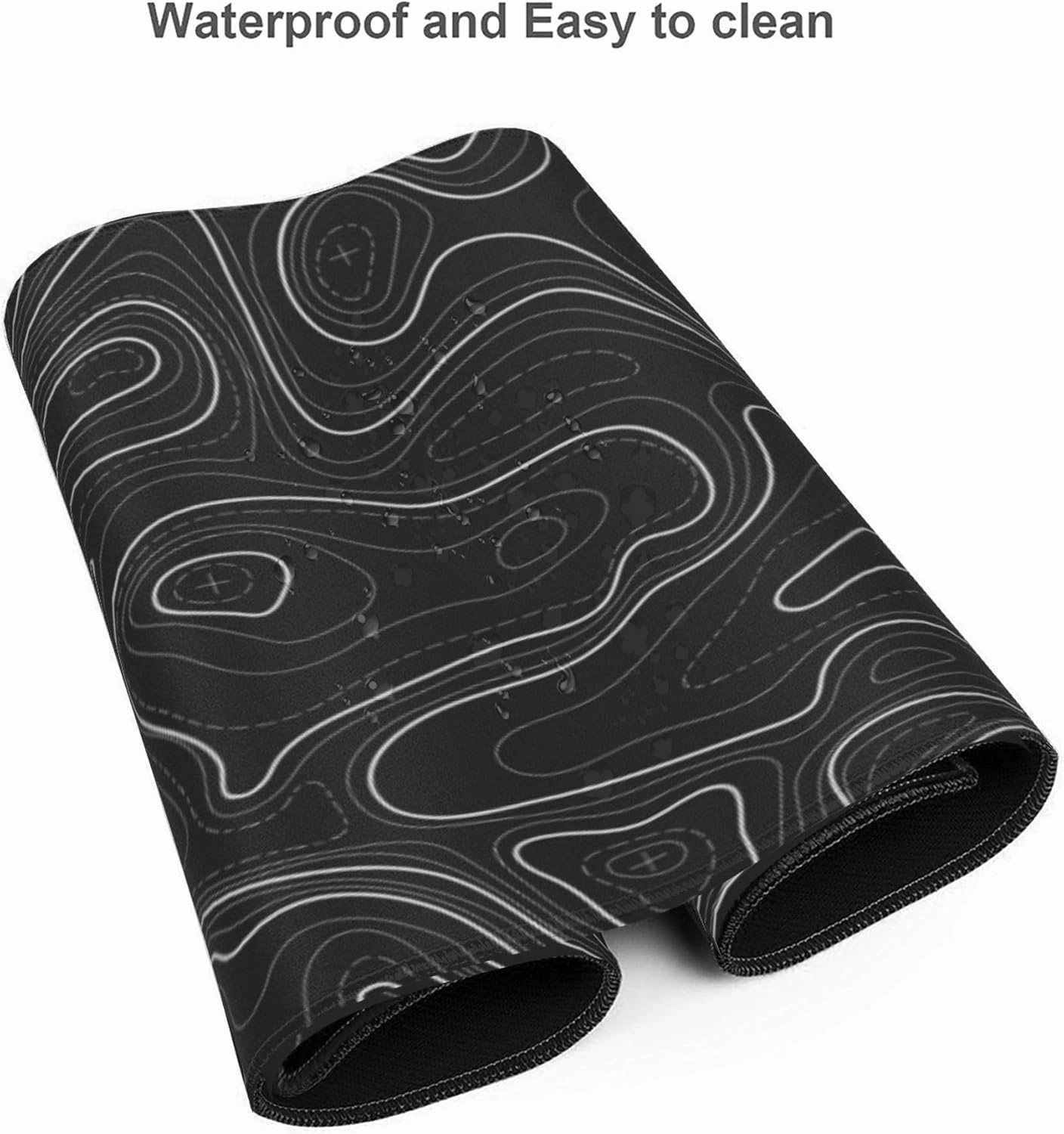 Large Gaming Mouse Pad Black Topographic Contour Mouse Pad with Stitched Edges & Nonslip Rubber Base Extended XXL Long Mousepad Big Desk Mat for Company Office Work, 35.4 x 15.7 in