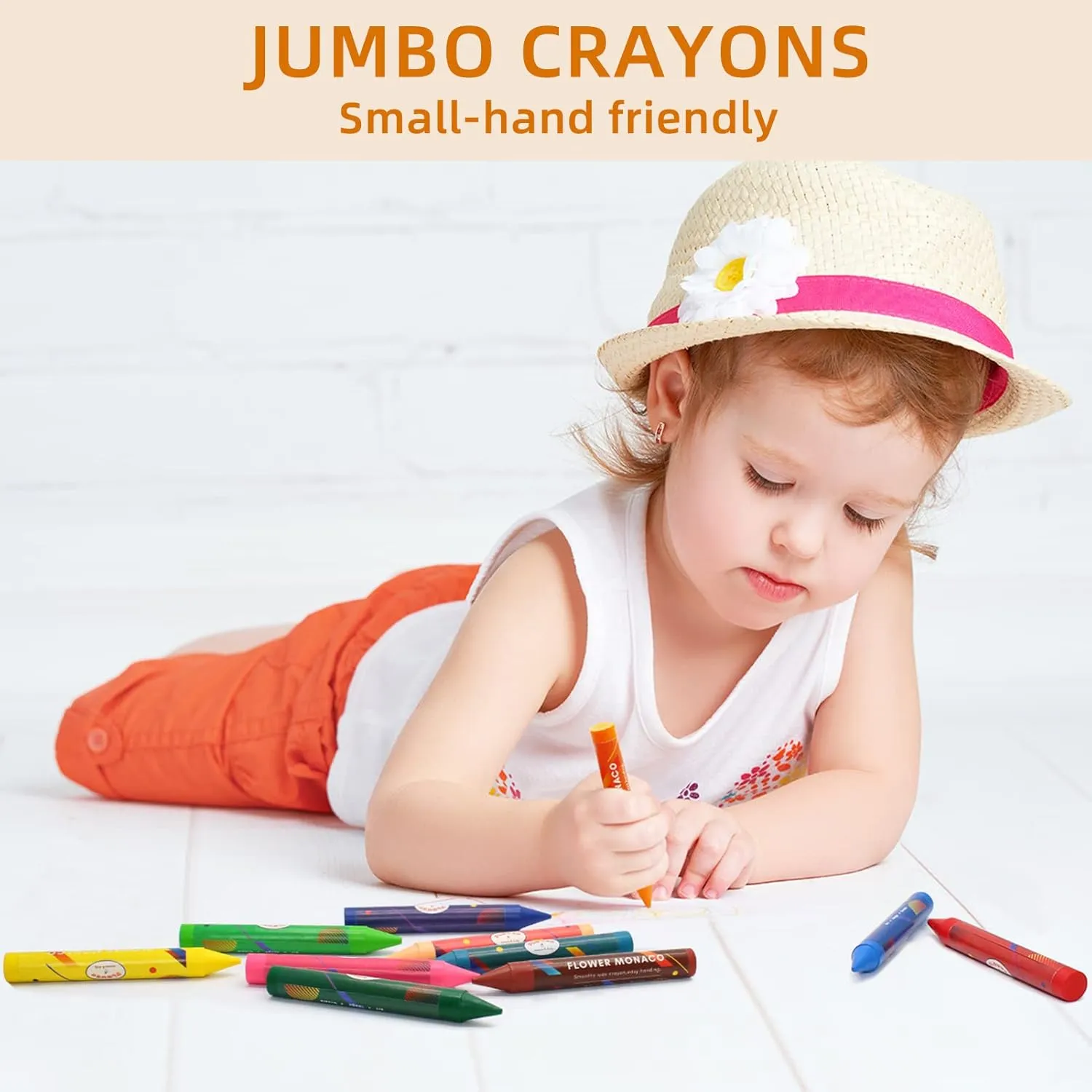 Lebze Jumbo Crayons for Toddlers, 16 Colors Non Toxic Crayon, Easy to Hold Large Crayons for Kids, Safe for Babies and Children Flower Monaco
