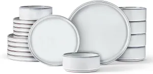 LIANYU 18 Piece Dinnerware Sets for 6, Stoneware Dinner Plates and Bowls Set, Dishware Dish for Home Kitchen Dining, Rustic Terracotta Bottom, Dishwasher & Microwave Safe, Lucent White