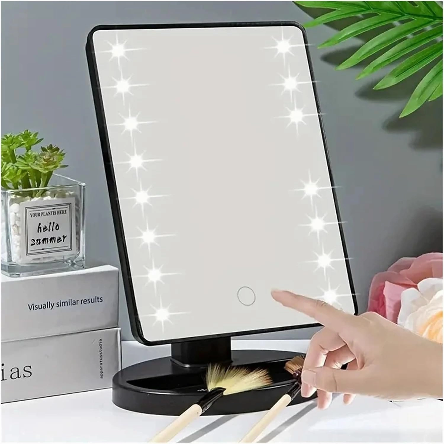 Lighted Makeup Mirror, Square Battery & USB RechargeableDual-use Beauty Mirror,Touch Screen VanityMirror,Brightnes (Color : Black)