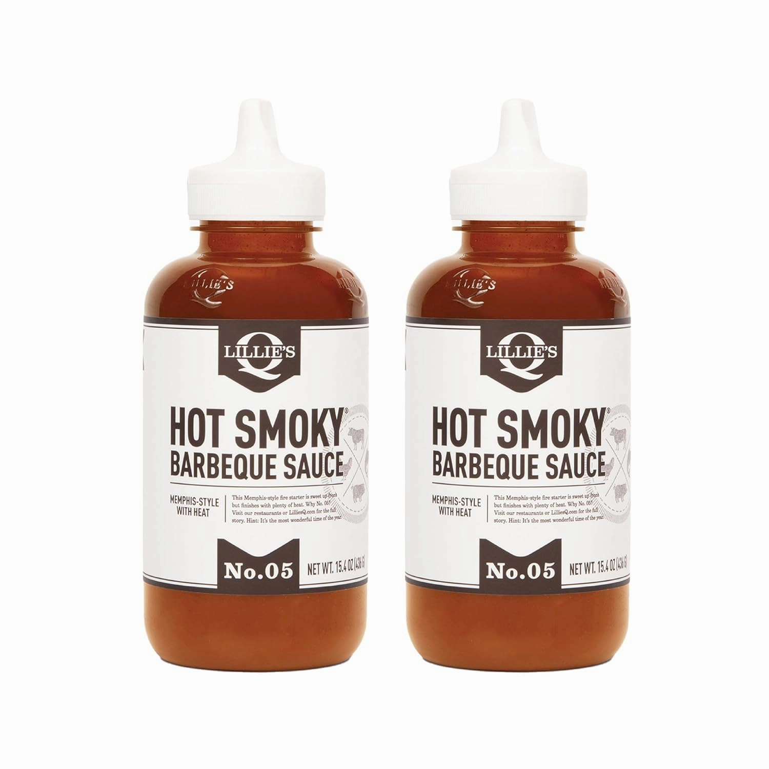 Lillie's Q - Hot Smoky BBQ Sauce, Gluten-Free, Non-GMO, No Preservatives, Gourmet Spicy BBQ Flavor (15.4 oz, 2-pack)