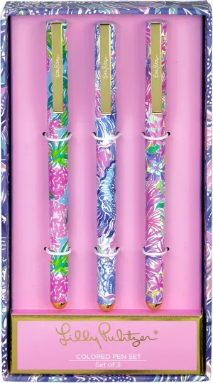 Lilly Pulitzer Colored Pen Set of 3, Includes Pink/Blue/Green Ink, Shade Seekers (Assorted)