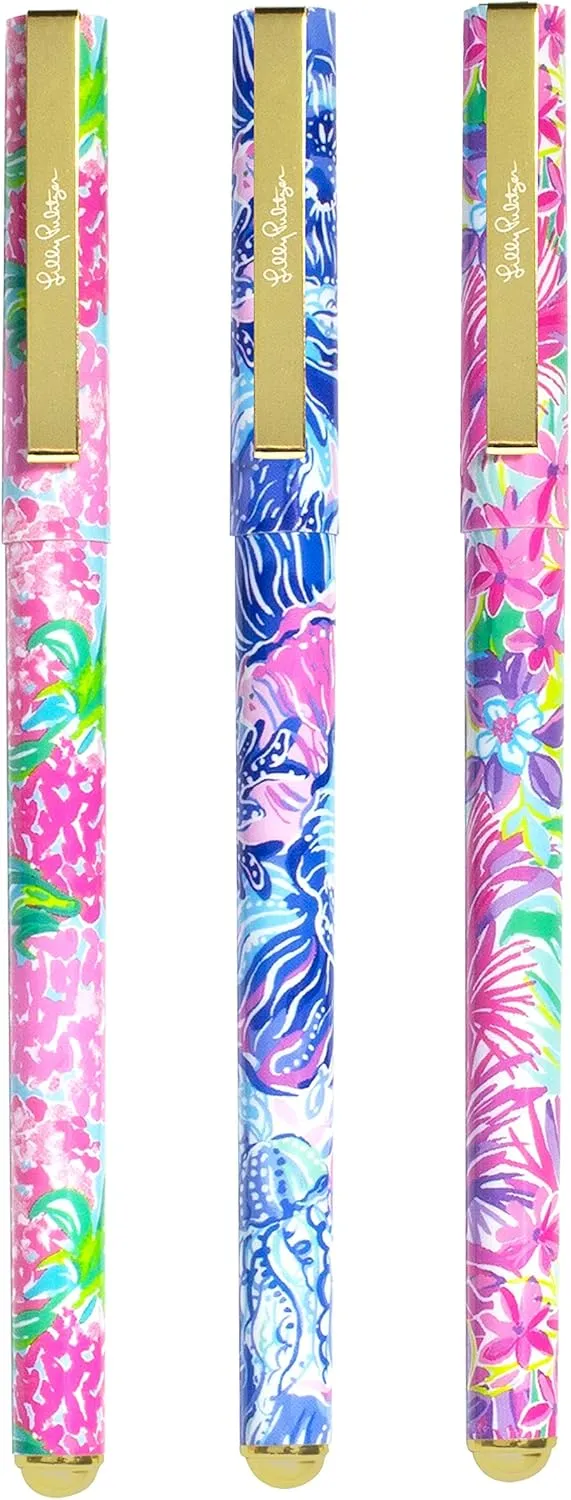 Lilly Pulitzer Colored Pen Set of 3, Includes Pink/Blue/Green Ink, Shade Seekers (Assorted)