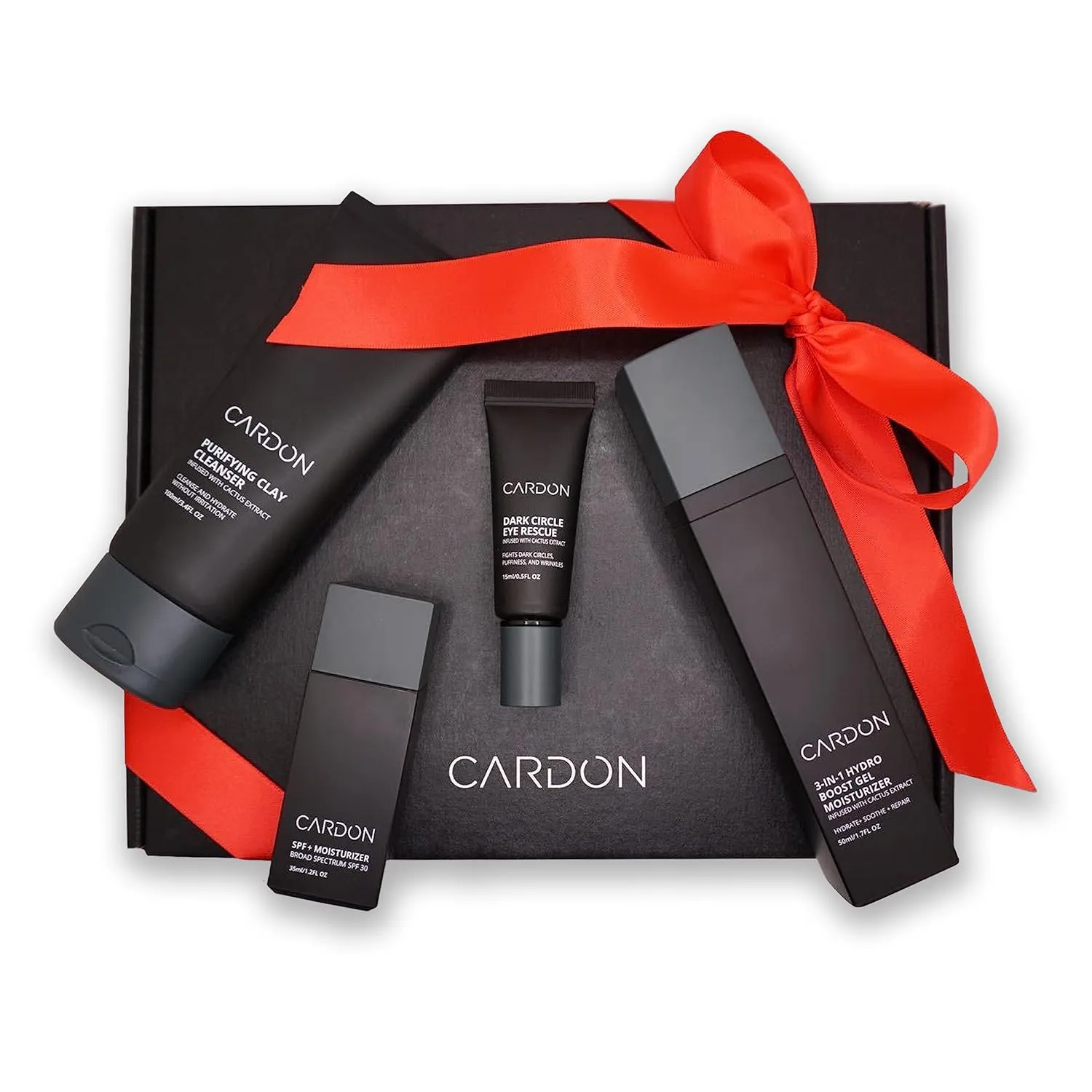 Limited Edition Men's Skincare Gift Set, Cardon Anti-Aging Korean Skincare Routine, Cactus-based, All Skin Types, Face Wash, Face Moisturizer with Sunscreen, SPF 30, Night Lotion, Eye Cream (4 CT)
