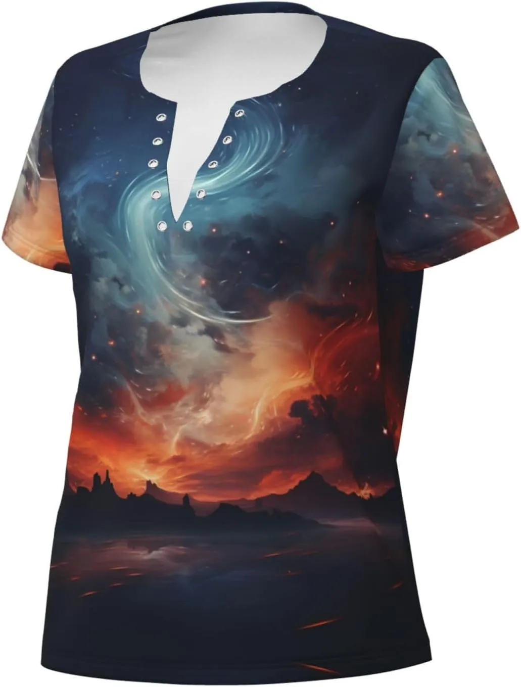 Liquefied clouds2 Pattern Sexy V-Neck Printed Short T-Shirt, Travel Portable Fitness Clothes, Home and Outdoor wear