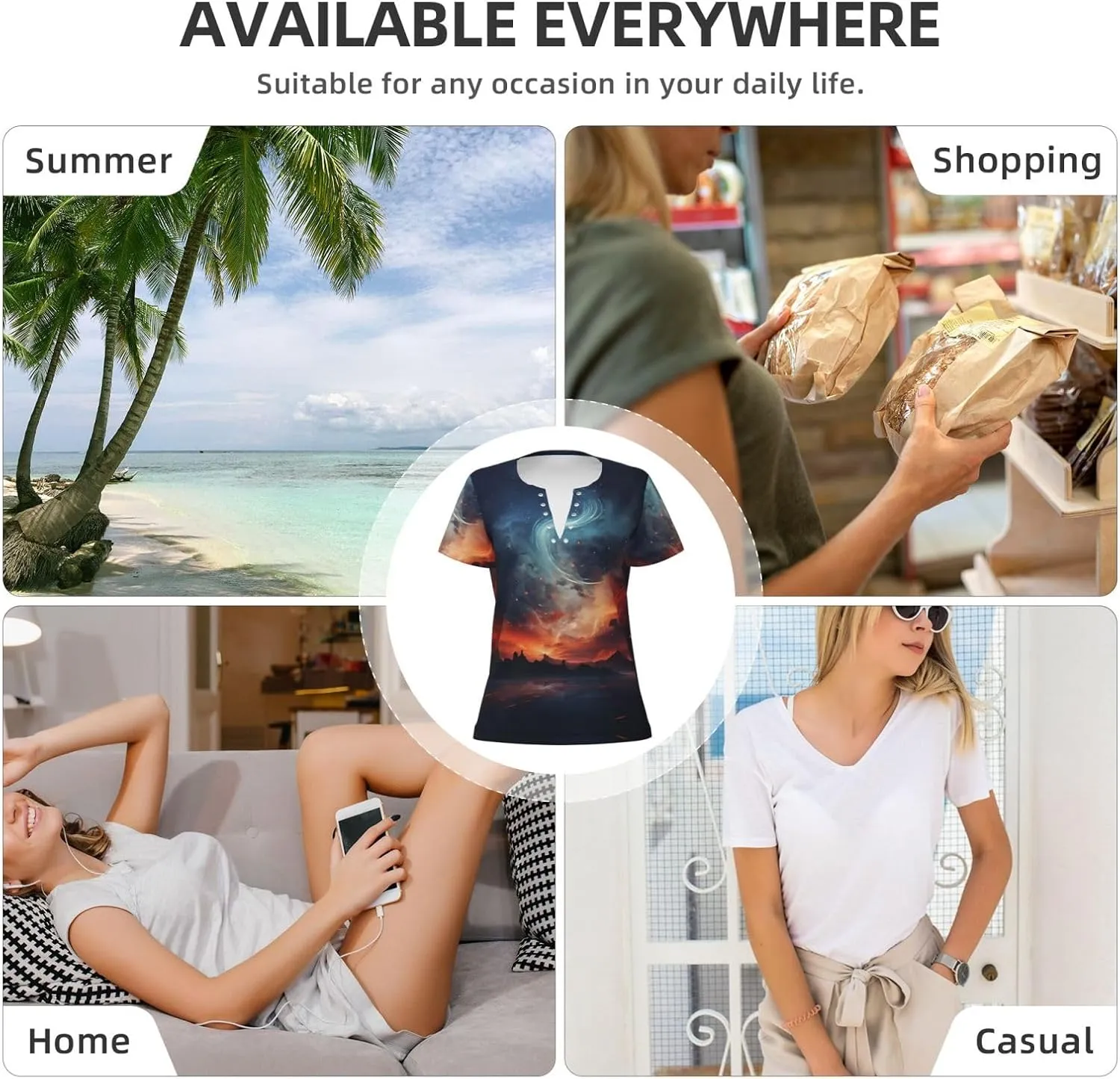 Liquefied clouds2 Pattern Sexy V-Neck Printed Short T-Shirt, Travel Portable Fitness Clothes, Home and Outdoor wear